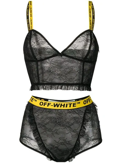 Off-white Logo Underwire Lace Lingerie Ensemble In Black
