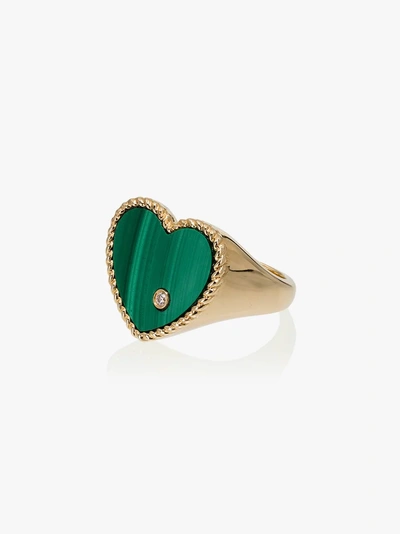 Yvonne Léon 18k Yellow Gold Heart Malachite And Diamond Signet Ring In Gold/green