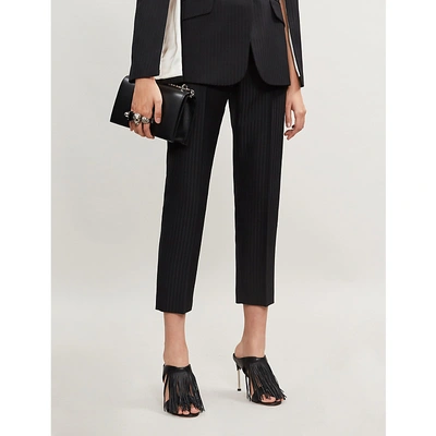 Alexander Mcqueen Striped High-rise Cropped Woven Trousers In Black