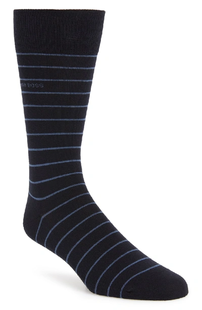 Hugo Boss Regular-length Striped Socks In A Stretch-cotton Blend In Dark Blue