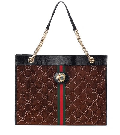 Gucci Rajah Gg Velvet And Leather Tote Bag In Brown