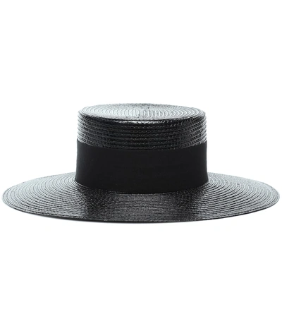 Saint Laurent Cotton-faille Trimmed Coated Faux Raffia Hat - 黑色 In Black