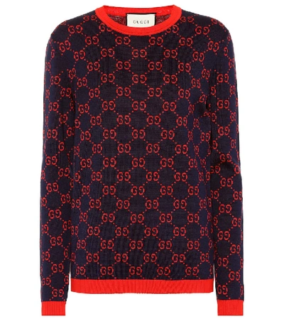 Gucci Gg Logo Jacquard Sweater In Blue