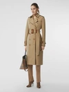 BURBERRY Leather Detail Cotton Gabardine Trench Coat