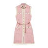 Gucci Sleeveless Short Tweed Dress With Chain Belt