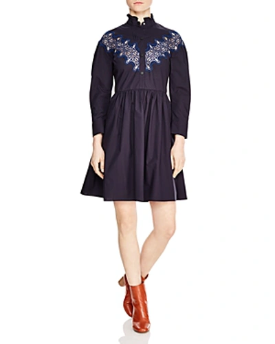 Sandro Laura Lace-inset A-line Dress In Blue