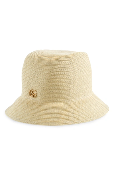 Gucci Paper-effect Straw Bucket Hat In Ivory Woven Raffia