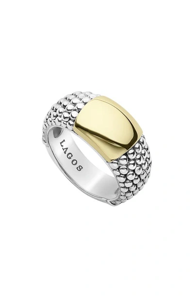 Lagos 18k Yellow Gold & Sterling Silver High Bar Plate Ring In Silver/ Gold