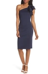 Eliza J One-shoulder Ruffle Sheath Cocktail Dress In Black