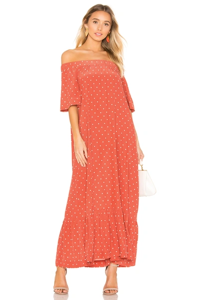 Asceno Off Shoulder Dress In Red Polka