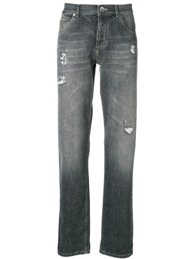 Brunello Cucinelli Distressed Straight Leg Jeans - 灰色 In Dark Grey