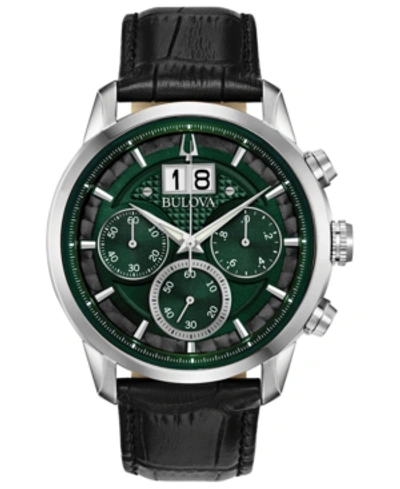 Bulova Sutton Classic Big Date Dark Green Dial Chronograph, 44mm In Black