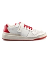 Saint Laurent Men's Travis Leather Grip-strap Sneakers In White/red
