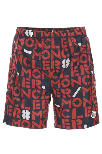 Moncler Logo-printed Swim Shorts In Blue|blu