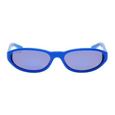 Balenciaga Narrow Oval-frame Sunglasses In Blue