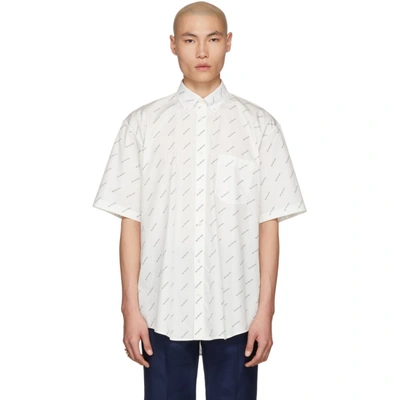 Balenciaga Men's Diagonal Logo Short-sleeve Sport Shirt In White