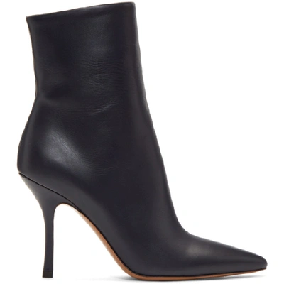 The Row Gloria Leather Ankle Boots In Navy