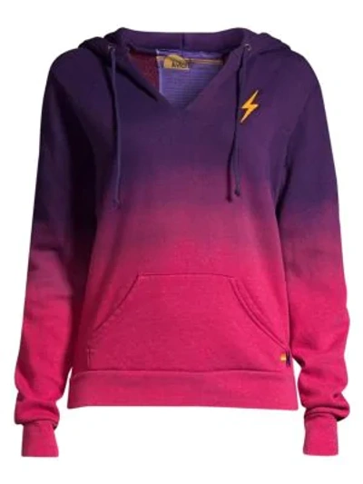 Aviator Nation Faded Bolt Embroidered V-neck Hoodie In Rose Purple