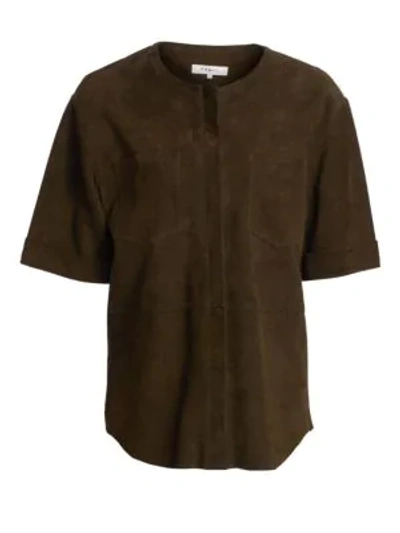 Frame Walking Suede Patch-pocket Tunic In Moroccan Olive