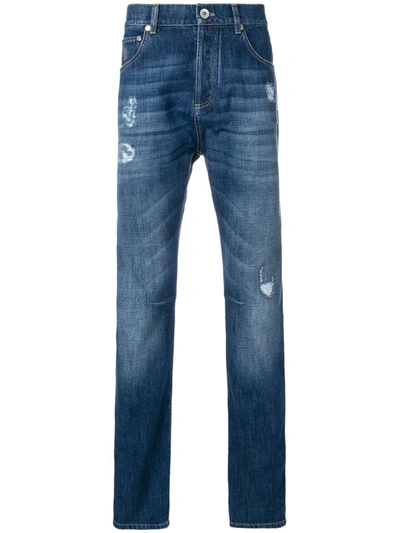 Brunello Cucinelli Distressed Straight-leg Jeans In Blue
