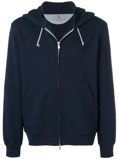 Brunello Cucinelli Hooded Zipped Jacket In Blue