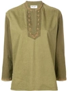 SAINT LAURENT SAINT LAURENT 刺绣全棉密织布长衫 - 绿色