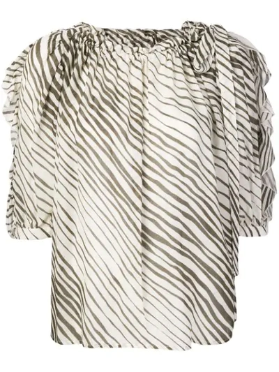 See By Chloé Striped Ruched Neck Blouse - 棕色 In Brown