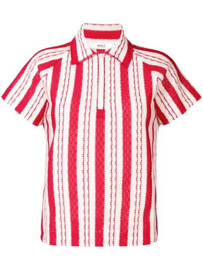 Bally Striped Woven Polo Shirt In Red