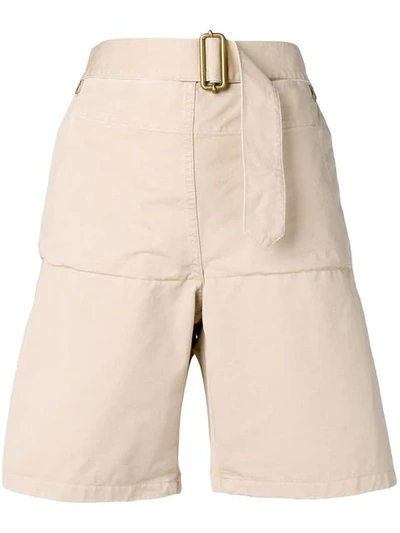 Jw Anderson Belted Cotton-drill Shorts In Neutrals