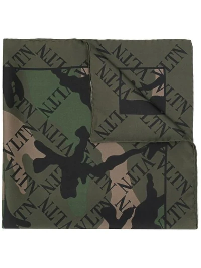 Valentino Vltn Camouflage Scarf In Green