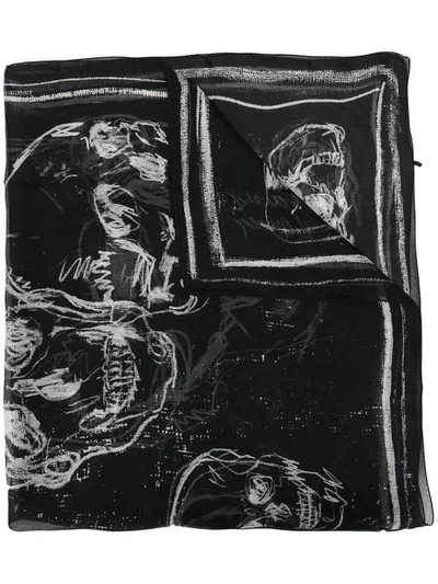 Alexander Mcqueen Men's Graffiti Skull Silk Scarf In Black