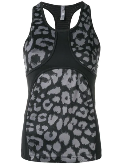 Adidas By Stella Mccartney Comfort Mesh-paneled Leopard-print Climalite Tank In Black
