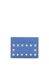 Valentino Azul Leather Studs Card Holder In Blue