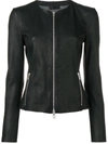 Drome Collarless Zip-up Leather Jacket In Black
