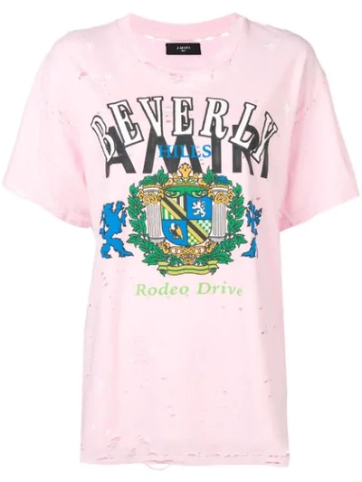 Amiri T-shirt Mit "beverly Hills"-print In Powder Pink