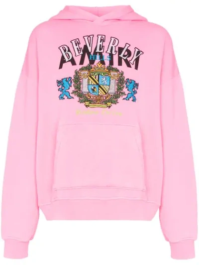 Amiri Oversized Embroidered Loopback Cotton-jersey Hoodie In Pink