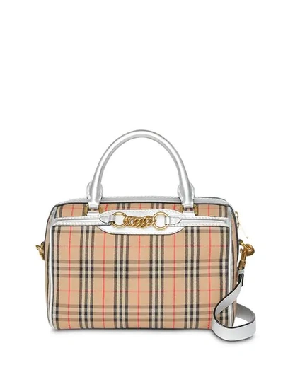 Burberry The Small 1983 Check Link Bowling Bag In Silver