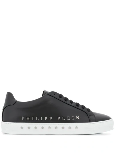 Philipp Plein Low Top Stars Sneakers In Black Leather In Black/nickel