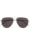 BALENCIAGA INVISIBLE PRINTED AVIATOR-STYLE SILVER-TONE SUNGLASSES