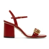 Gucci Red Leather Double G Heeled Sandals