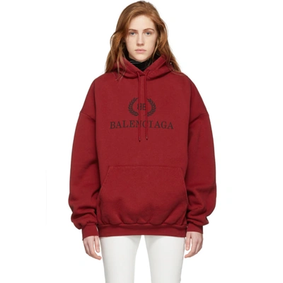 Balenciaga Oversized Printed Cotton-jersey Hoodie In Red