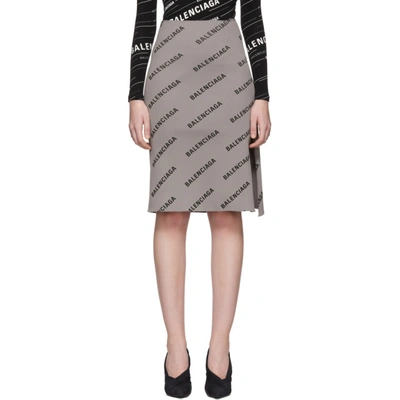 Balenciaga Grey Ribbed Logo Skirt