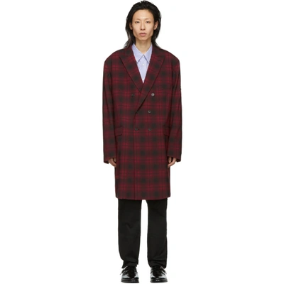 Balenciaga Oversized Checked Wool Double Breasted Coat In Red