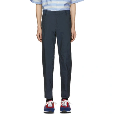 Prada Crinkle-effect Tailored Trousers In Blue