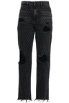 ALEXANDER WANG WOMAN DISTRESSED PRINTED HIGH-RISE STRAIGHT-LEG JEANS CHARCOAL,GB 666467151843370