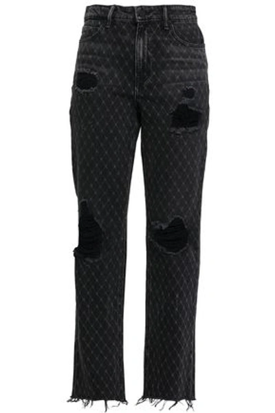 Alexander Wang Woman Distressed Printed High-rise Straight-leg Jeans Charcoal