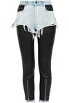 ALEXANDER WANG ALEXANDER WANG WOMAN LAYERED DENIM AND STRETCH-LEATHER SKINNY trousers BLACK,3074457345620219712