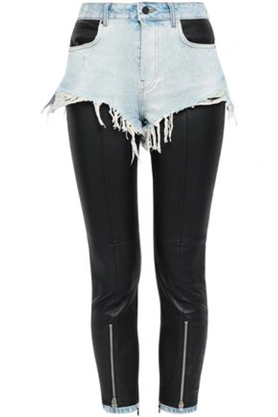 Alexander Wang Woman Layered Denim And Stretch-leather Skinny Trousers Black