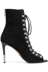 BALMAIN LACE-UP SUEDE ANKLE BOOTS,3074457345623103133