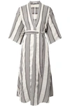 TOME TOME WOMAN CUTOUT STRIPED SEERSUCKER MIDI DRESS OFF-WHITE,3074457345619893764